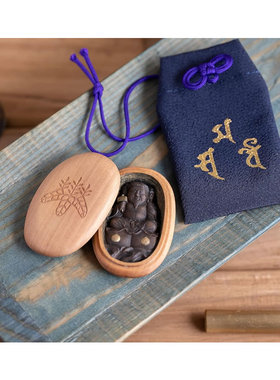 木雕佛像七福神三面大黑尊天利瀛山四天王寺附身符香佛佛木