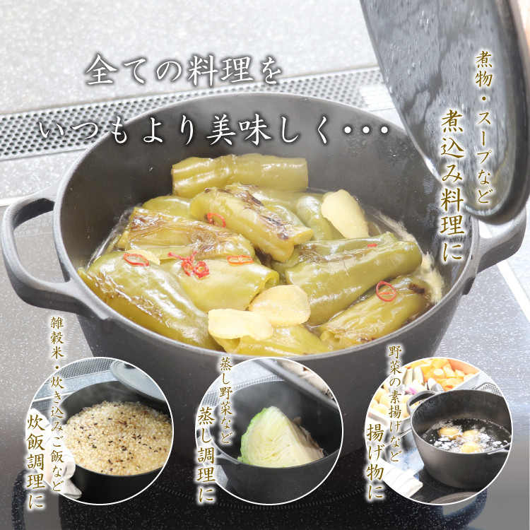 日本制 南部铁器 及源 盛荣堂 深型炖锅 汤锅饭锅铁锅15 20 24