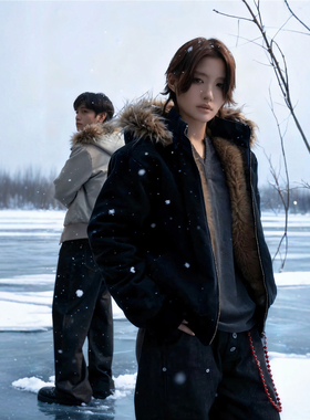 RULE BY ME 银狐可拆卸解构座山狮连帽外套水洗军帆布座山雕夹克