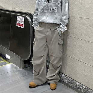 美式 复古多口袋褶皱阔腿工装 裤 RULE 男女宽松休闲直筒长裤