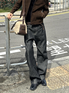 RuleByMe原牛13盎司百搭微喇牛仔裤男女通勤直筒神裤刺绣高街长裤