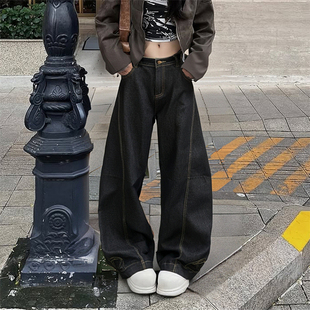 美式 复古倒装 设计弯刀牛仔裤 男女 RULE 刺绣加厚阔腿香蕉裤