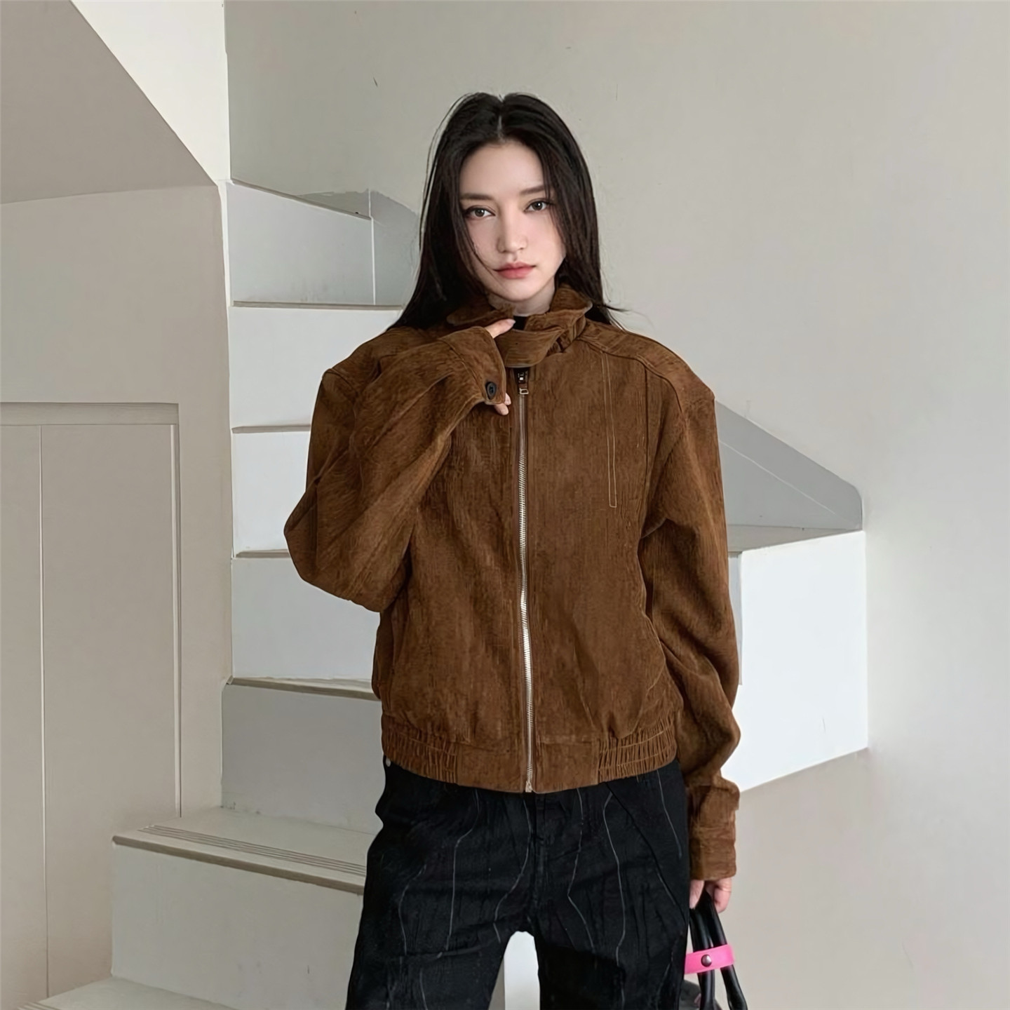 RuleByMe 美拉德巴恩轻奢高级感老钱绒面夹克男女哈灵顿百搭外套
