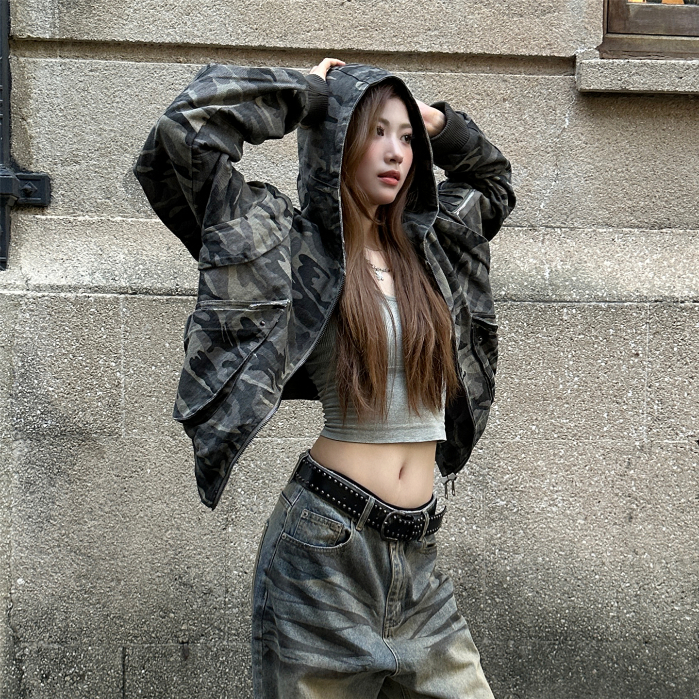 RBM迷彩vintage连帽工装夹克外套