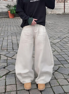 RULE BY ME 做旧脏脏猫须抓痕弯刀牛仔裤男女宽松美式baggy阔腿裤