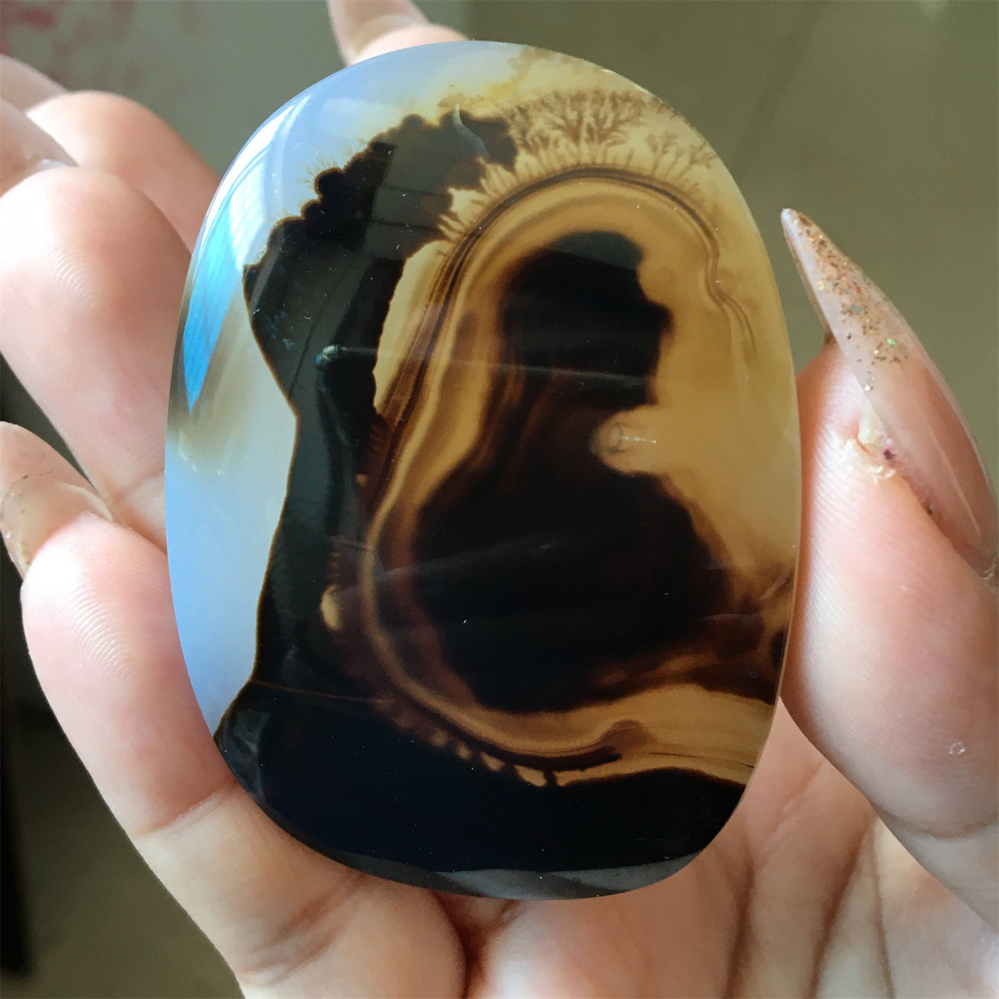 马料海洋玉髓吊坠方牌风景奇石草花玛瑙摆件一景一物精品像形包D
