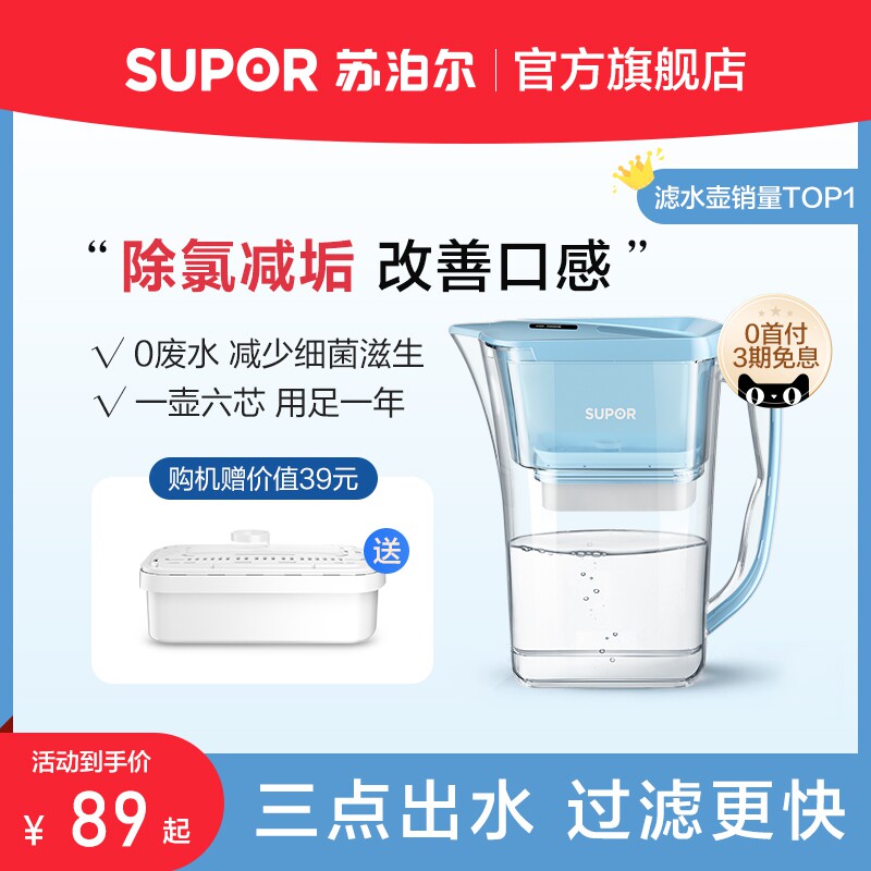 苏泊尔净水壶自来水过滤器家用非直饮厨房净水器滤水器滤水壶