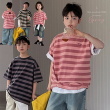 【蜜桃boy】源源家童装男童条纹短袖2025春季新款儿童t恤半袖洋气