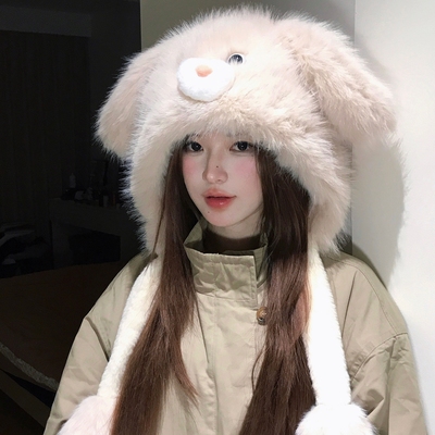 陈哈哈长毛小兔~会动耳朵可爱毛绒帽子女冬季保暖加厚护耳雷锋帽