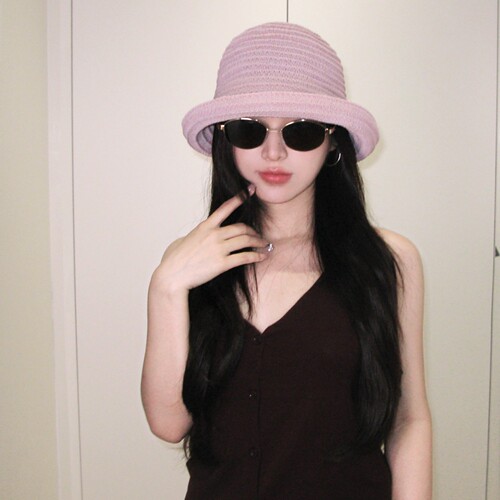 陈哈哈轻盈针织~和纸卷边渔夫帽女春夏透气日系简约盆帽显脸小