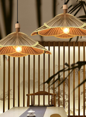 竹编吊灯中式竹艺灯笼日式竹灯餐厅禅意单头灯具茶室民宿火锅店灯