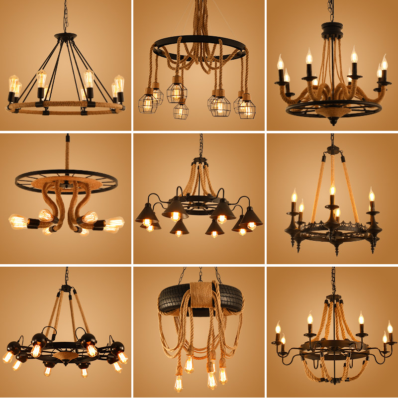 美式工业风创意个性麻绳吊灯服装店复古怀旧装饰铁艺酒吧台乡村灯