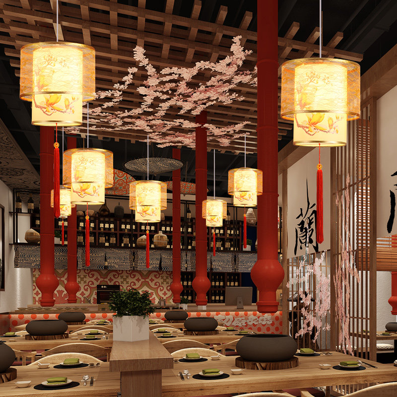 中式餐厅吧台吊灯仿古中国风茶楼阳台羊皮灯走廊过道火锅店灯笼灯