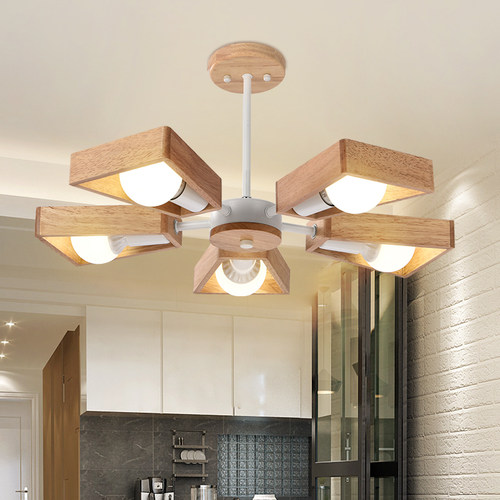 北欧吊灯简约现代原木led实木