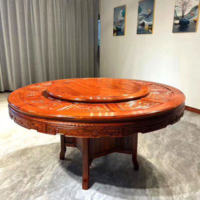 家用全实木圆形新中式餐桌素面桌