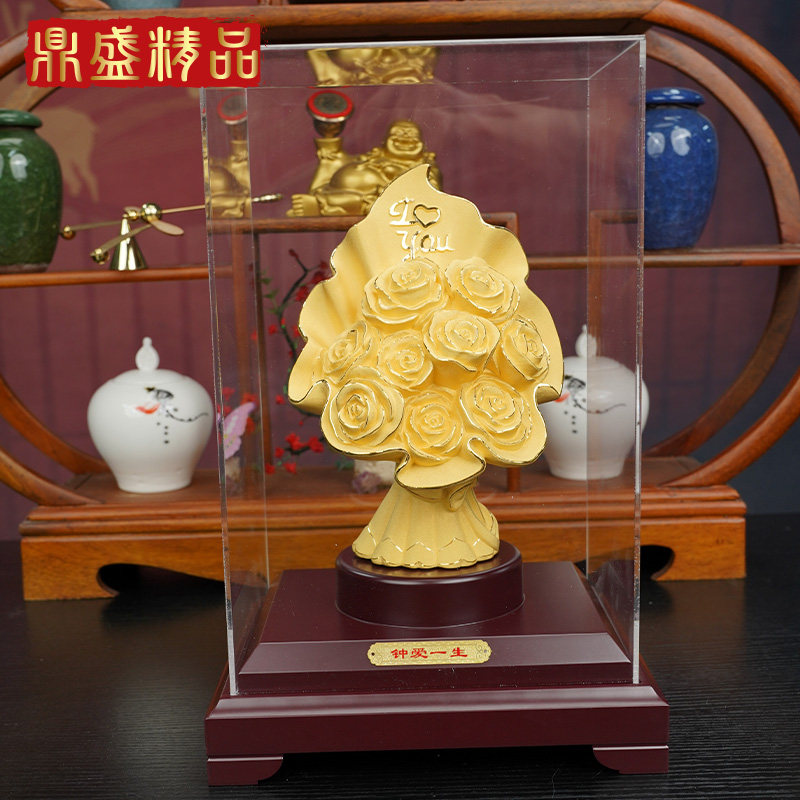 高档黄金玫瑰花高端轻奢情人节礼创意礼品