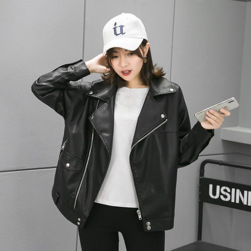 2025新款女宽松短款机车皮夹克