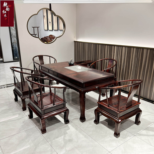 素面简约印尼黑酸枝木茶台中式红木家具功夫茶道阔叶黄檀金狮茶桌