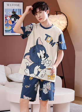 纯棉短袖睡衣卡通睡裤夏款两件套装大童男孩12-15-17岁学生家居服