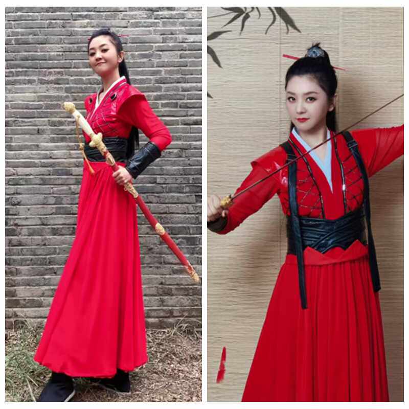 寒江孤影红色侠舞蹈服装侠客服女款中国风侠女古代服装演出服套装
