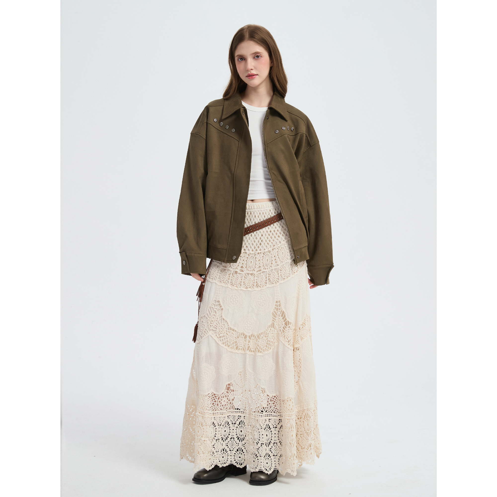 Alins House25秋冬小众复古长款镂空钩花针织松紧腰百搭半身裙