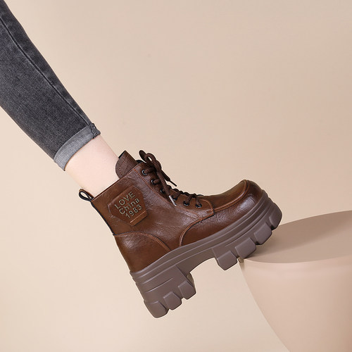 高跟9cm短靴女2025新款秋冬加绒厚底复古英伦小个子内增高马丁靴