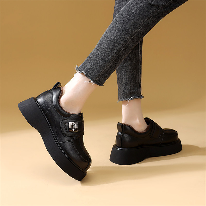 冬季加绒保暖乐福鞋女2025新款休闲百搭魔术贴圆头显瘦通勤小皮鞋,女鞋,乐福鞋（豆豆鞋）,淘宝优惠券,粉丝福利购,淘宝优惠卷