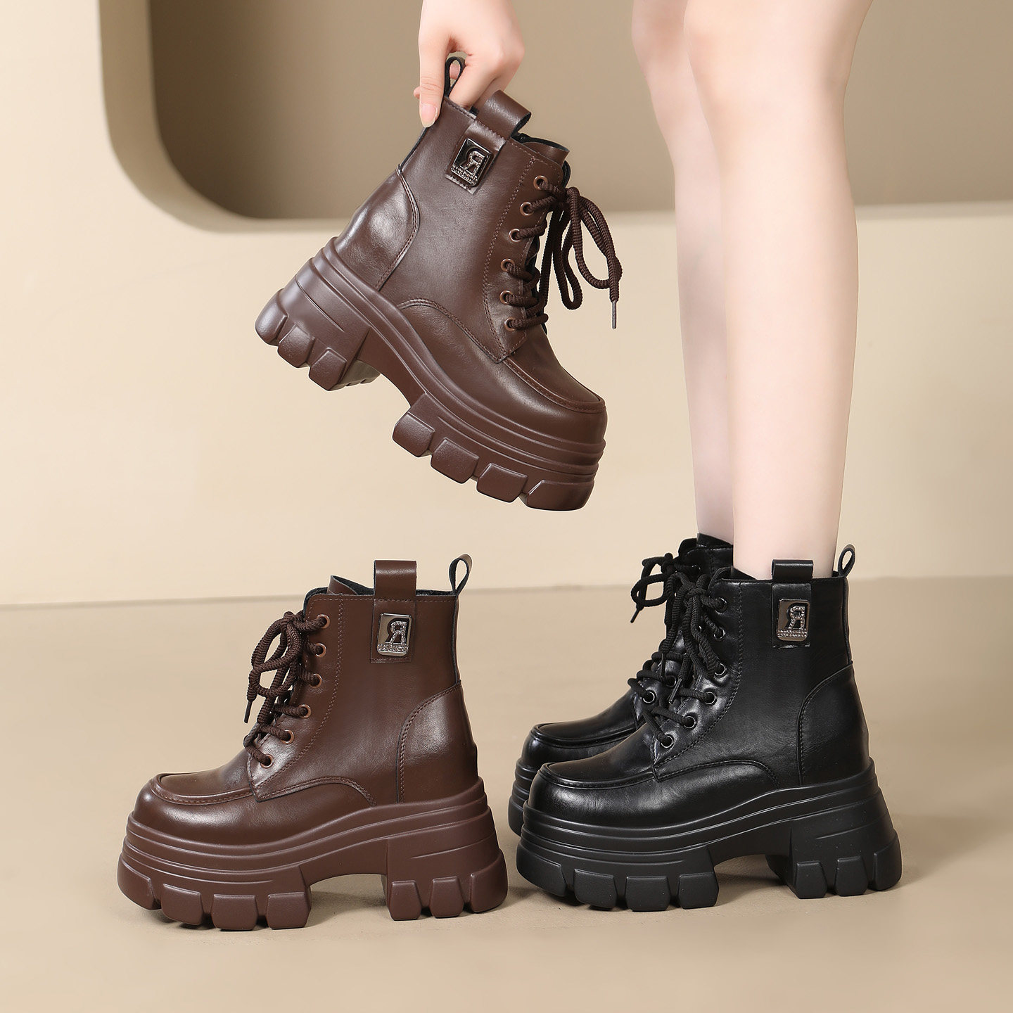 厚底增高小个子马丁靴女2025新款秋冬羊毛加厚棉靴子休闲百搭短靴,女鞋,马丁靴,淘宝优惠券,粉丝福利购,淘宝优惠卷
