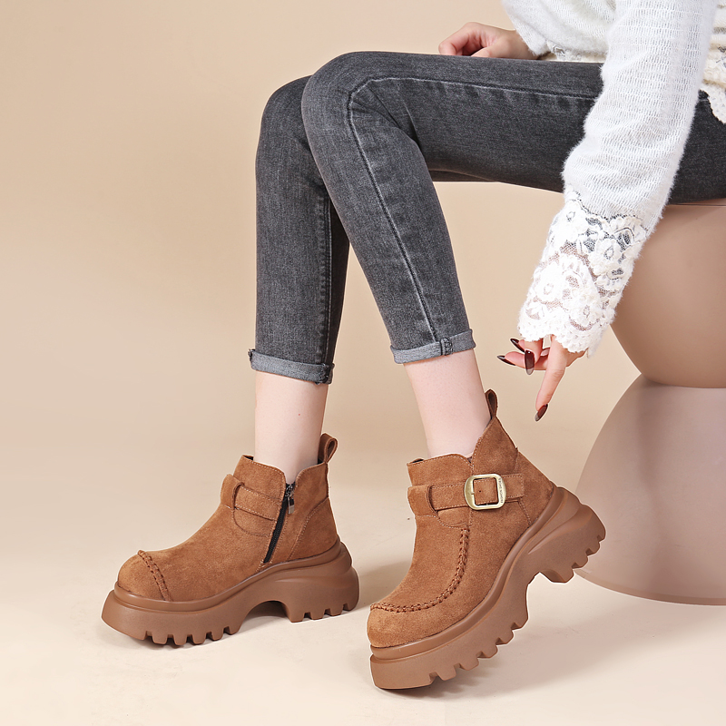 厚底增高7cm小个子马丁靴女2025新款秋冬加绒时尚百搭勃肯休闲鞋