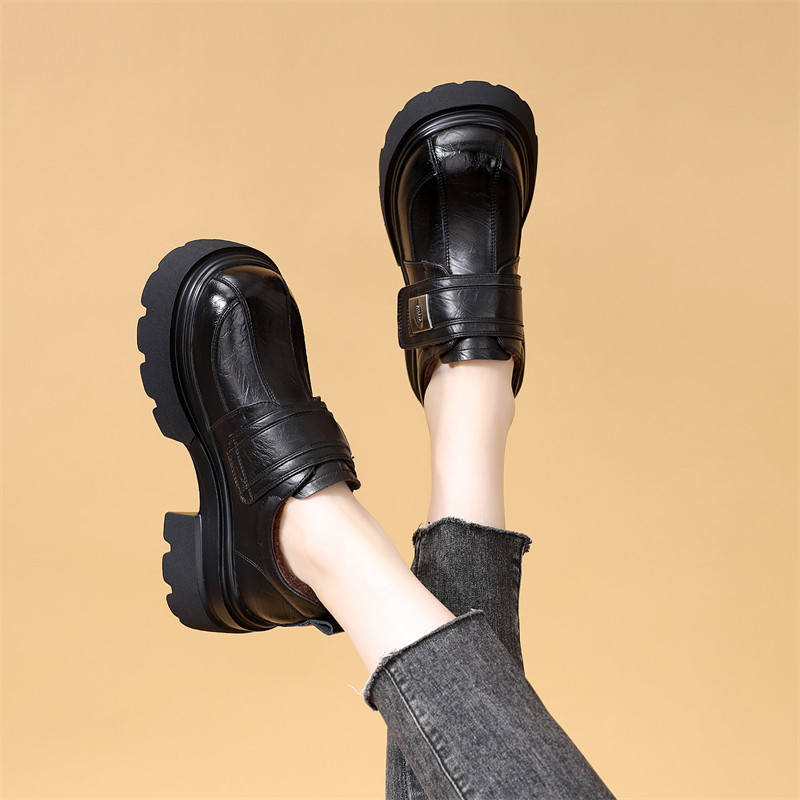 休闲厚底乐福鞋女2025新款冬季加绒保暖圆头魔术贴显瘦软底小皮鞋,女鞋,乐福鞋（豆豆鞋）,淘宝优惠券,粉丝福利购,淘宝优惠卷