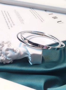 四叶草卡家双环纯银手镯s999年轻款银饰品双环纯银镯子礼物送女友