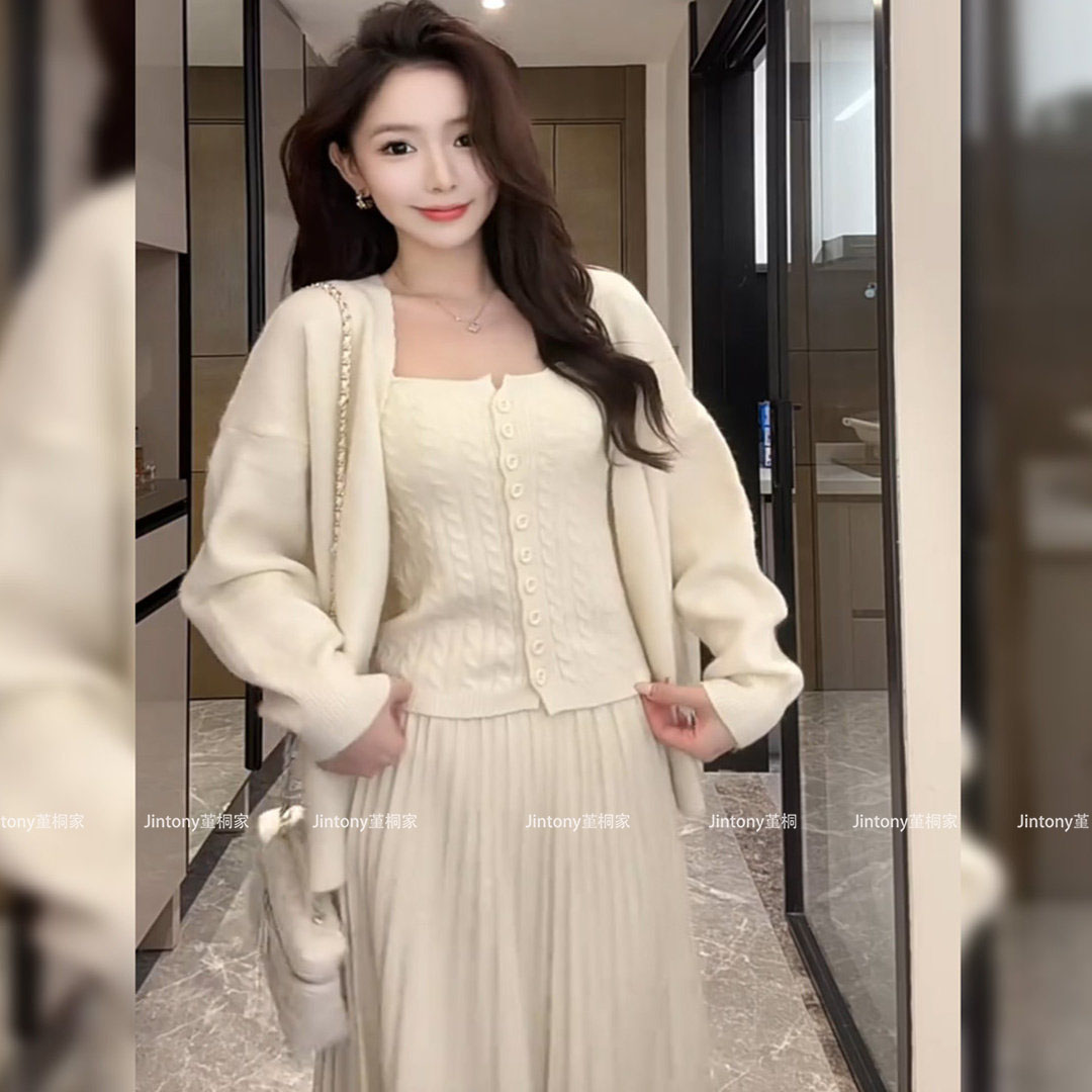 干净绝美毛衣针织吊带+开衫外套