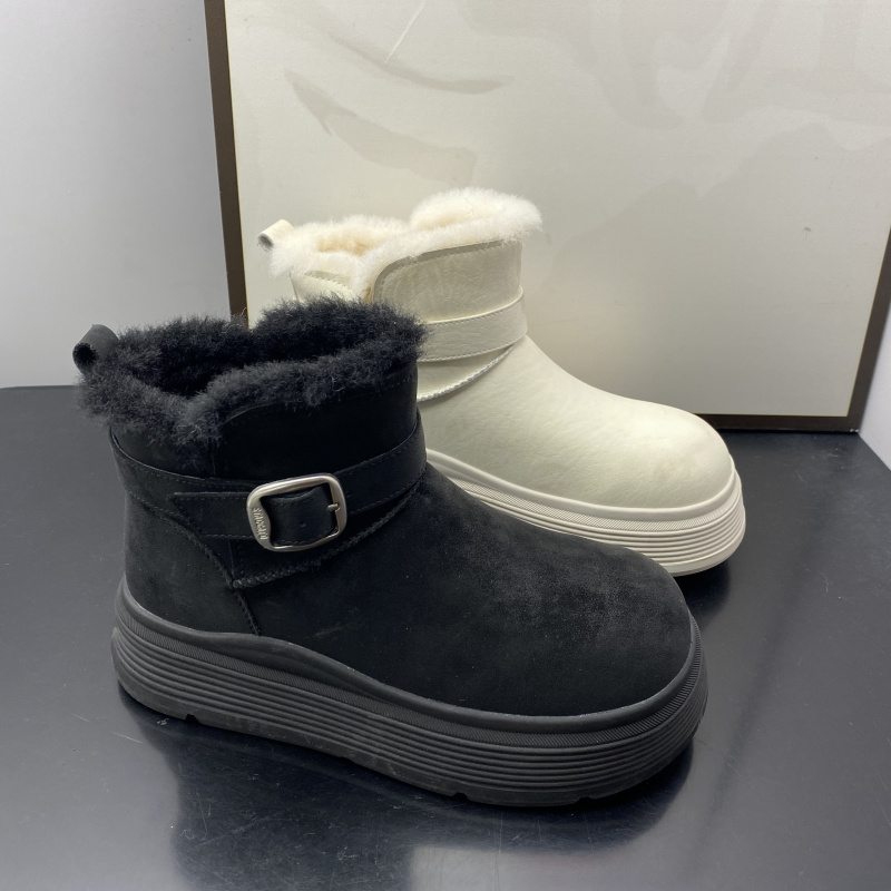 25秋冬舒适冬季厚底雪地靴女加绒保暖皮带扣圆头短靴百搭靴女