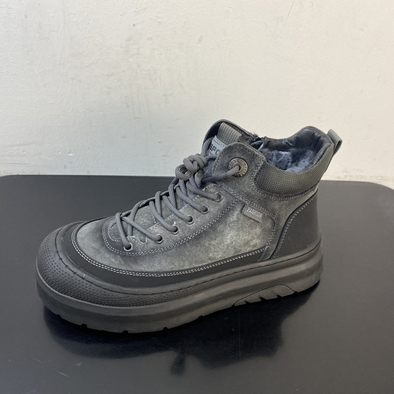 2025秋季复古风厚底高帮鞋男英伦风百搭休闲马丁靴加绒保暖男棉鞋