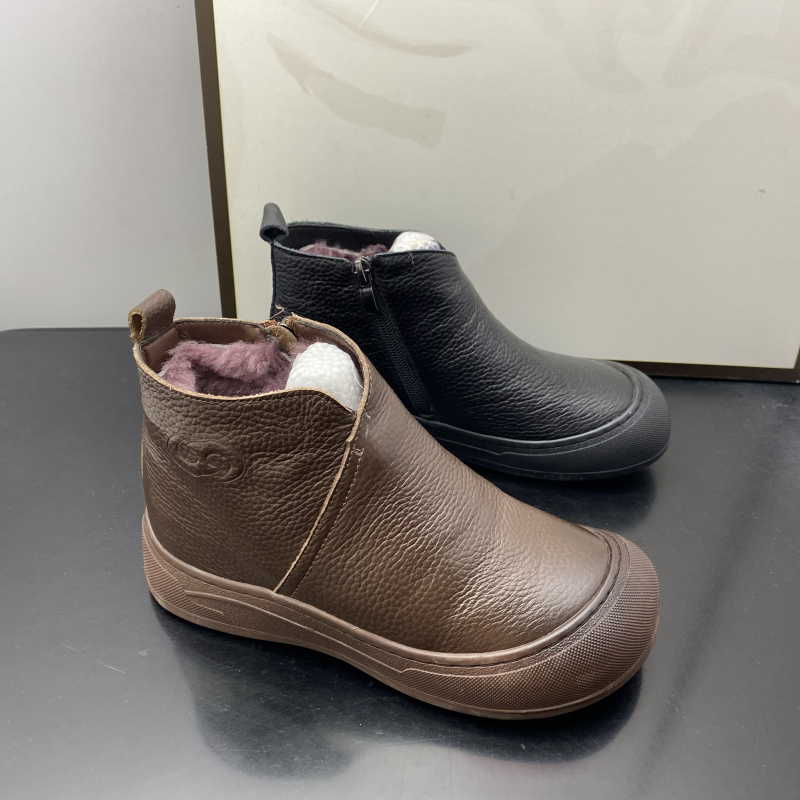 25秋冬舒适加绒高帮鞋女休闲圆头侧拉链软底舒适不累脚保暖靴子