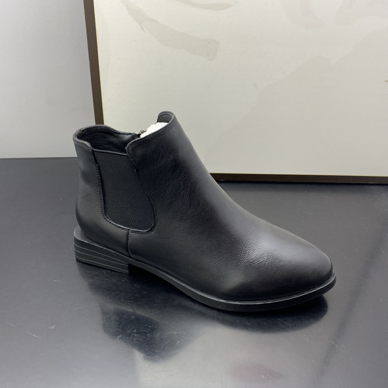 25秋冬欧美风黑色切尔西短靴女冬季圆头低跟套筒百搭靴子女