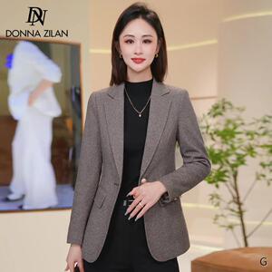 加厚毛呢小西装外套女装春秋2024新款高级感韩版休闲气质显瘦西服