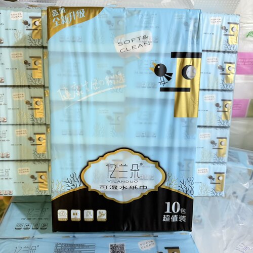 亿兰朵可湿水面巾纸大包408张家用6层加厚亲肤实惠餐纸擦手纸