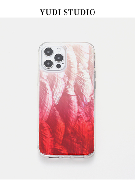 原创设计适用于苹果15promax渐变红色iphone16Promax天然贝母贝壳手机壳14pro新年个性品质仙气闪闪13保护套