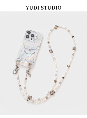 风尾蝴蝶高级质感自制款仙气天然珍珠手提链条适用苹果iPhone17promax斜挎16可背p70pro手机壳华为mate70pro