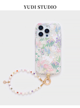 花丛天鹅ins少女心适用苹果17promax手机壳天然淡水珍珠手机链手提iphone16新款15pro森系文艺温柔氛围大孔
