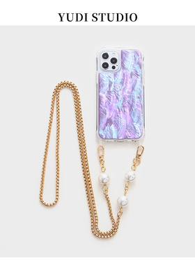 气质贝母贝壳适用苹果17promax斜挎链条可背名媛气质紫色女iPhone16Promax手机壳仙气原创15pro保护套14