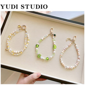 原创小众设计手机链天然淡水珍珠水晶手机挂绳手提手拎链条通用女