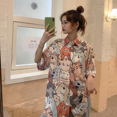 Real shot short sleeve shirt women's loose top retro Xinji top design sense minority shirt