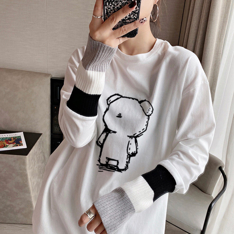 Guantu pure cotton long sleeve T-shirt with threaded sleeve stitching in spring and summer