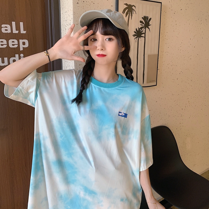 Real shot tie dyed short sleeve T-shirt for women