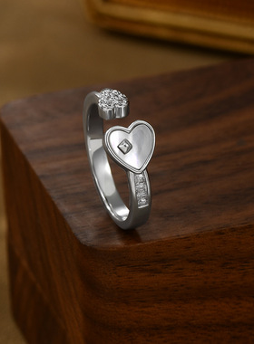 日韩甜美开口无名指爱心戒指