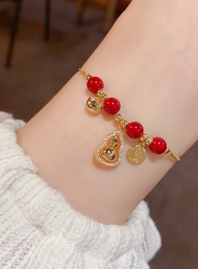 小众气质时尚轻奢红色串珠葫芦抽拉式手链女个性简约百搭手饰饰品