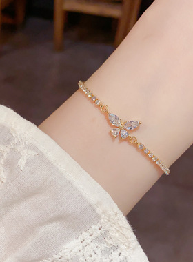 法式轻奢百搭超闪满钻蝴蝶手链抽拉式个性精致时尚设计感手饰手镯