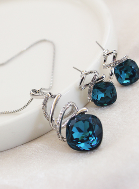 威妮华水晶锁骨链项链耳钉